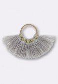 Pendentif éventail pompons 30x20 mm gris/or x1