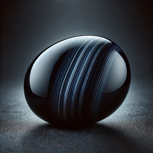 Image d’une agate noire roulée sur fond noir