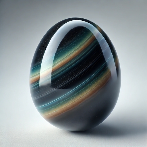 Image d’une obsidienne oeil céleste avec un reflet arc-en-ciel