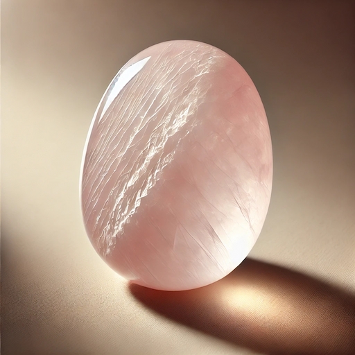 Photo d’une pierre roulée de quartz rose sur fond beige