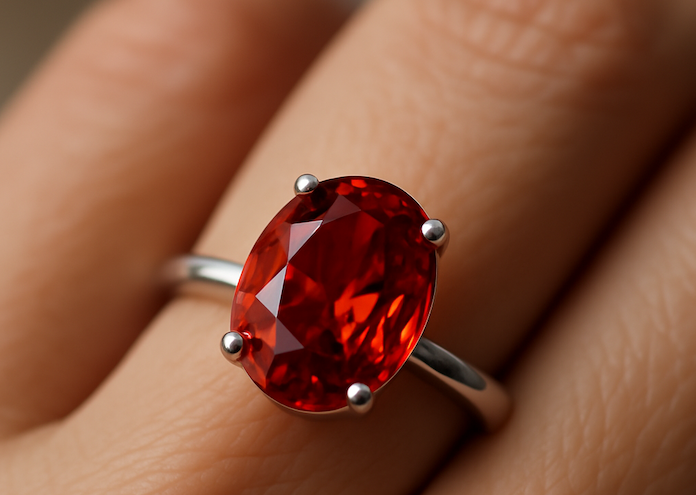 Photo d’une bague sertie d’une pierre de topaze rouge