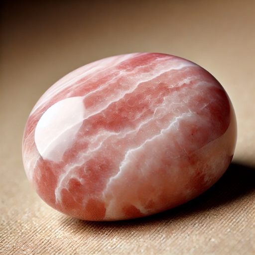 Photo d’une pierre roulée de jaspe rose sur fond beige.