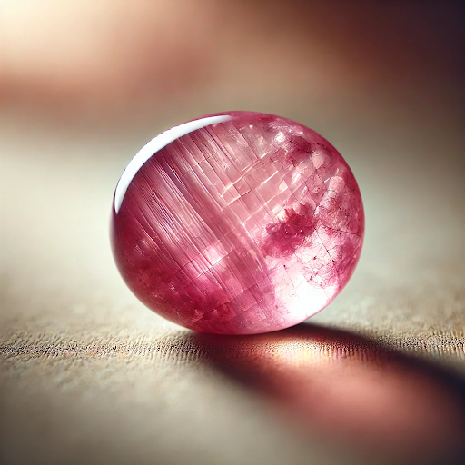 Photo d’une pierre roulée de tourmaline rose sur fond beige