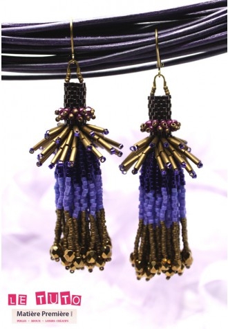 Photo des boucles d'oreilles Ultra Violet en perles Miyuki Bugle, Delica et Rocaille 